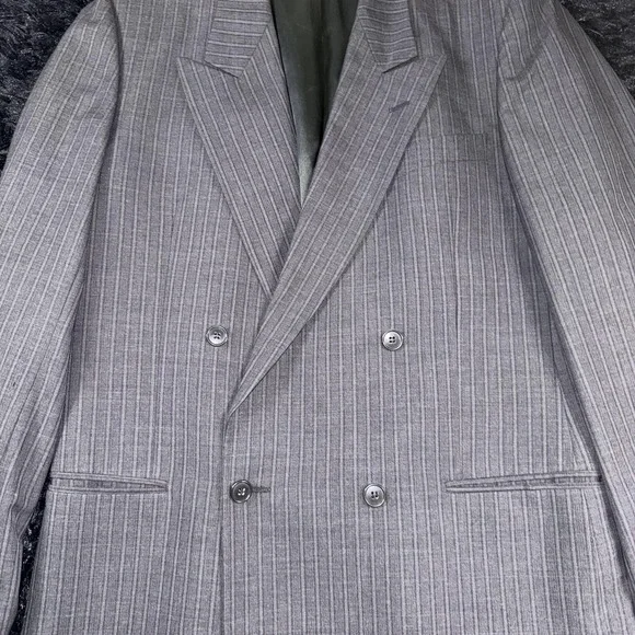 Ungaro Uomo Blazer Mens 44L Gray Pinstripe Wool Double Breasted Made Italy - Picture 2 of 13